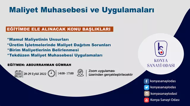 28-29 eylül MALİYET MUHASEBESİ VE UYGULAMALARI 22 23