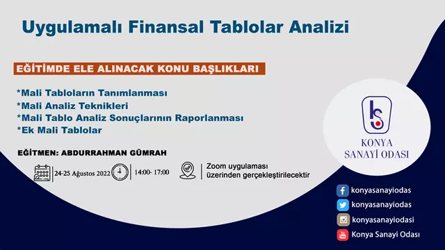 24-25 AĞUSTOS CUYGULAMALI FİNANSAL TABLOLAR ANALİZİ 11-12 AĞUSTOS