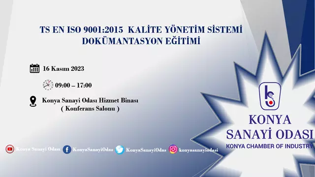 TS EN ISO 9001:2015 KALİTE YÖNETİM SİSTEMİ DOKÜMANTASYON EĞİTİMİ