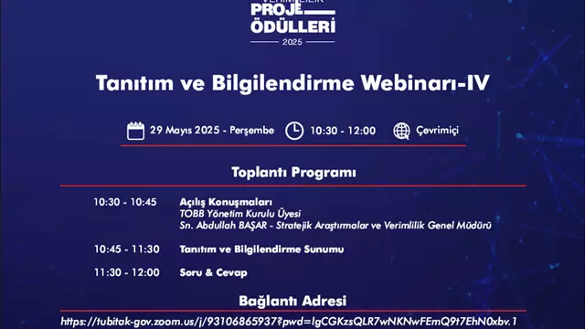 VERİMLİLİK PROJE ÖDÜLLERİ 2025 TANITIM VE BİLGİLENDİRME WEBİNARI